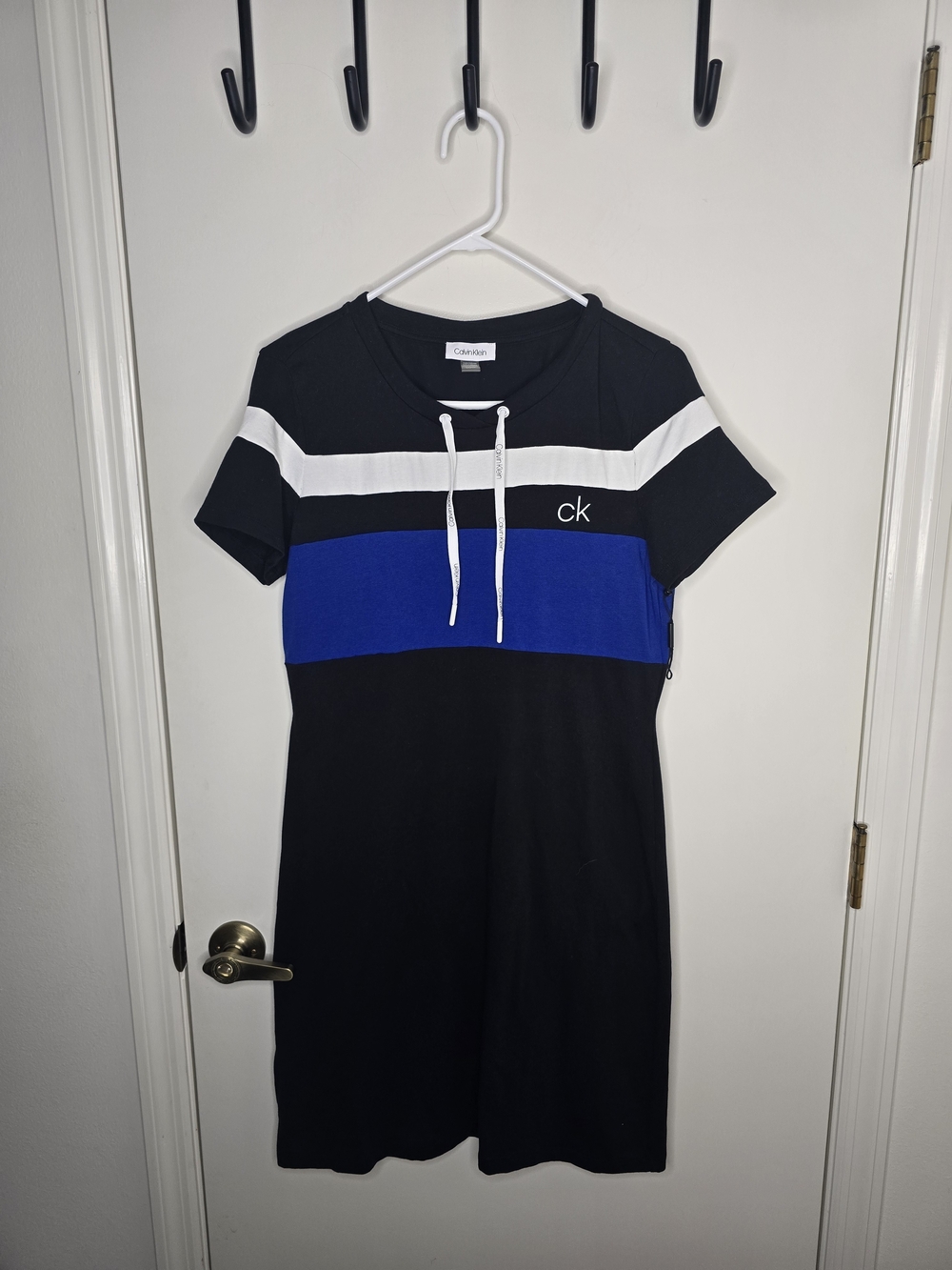 Calvin Klein Black + Royal Blue Striped Tee Dress